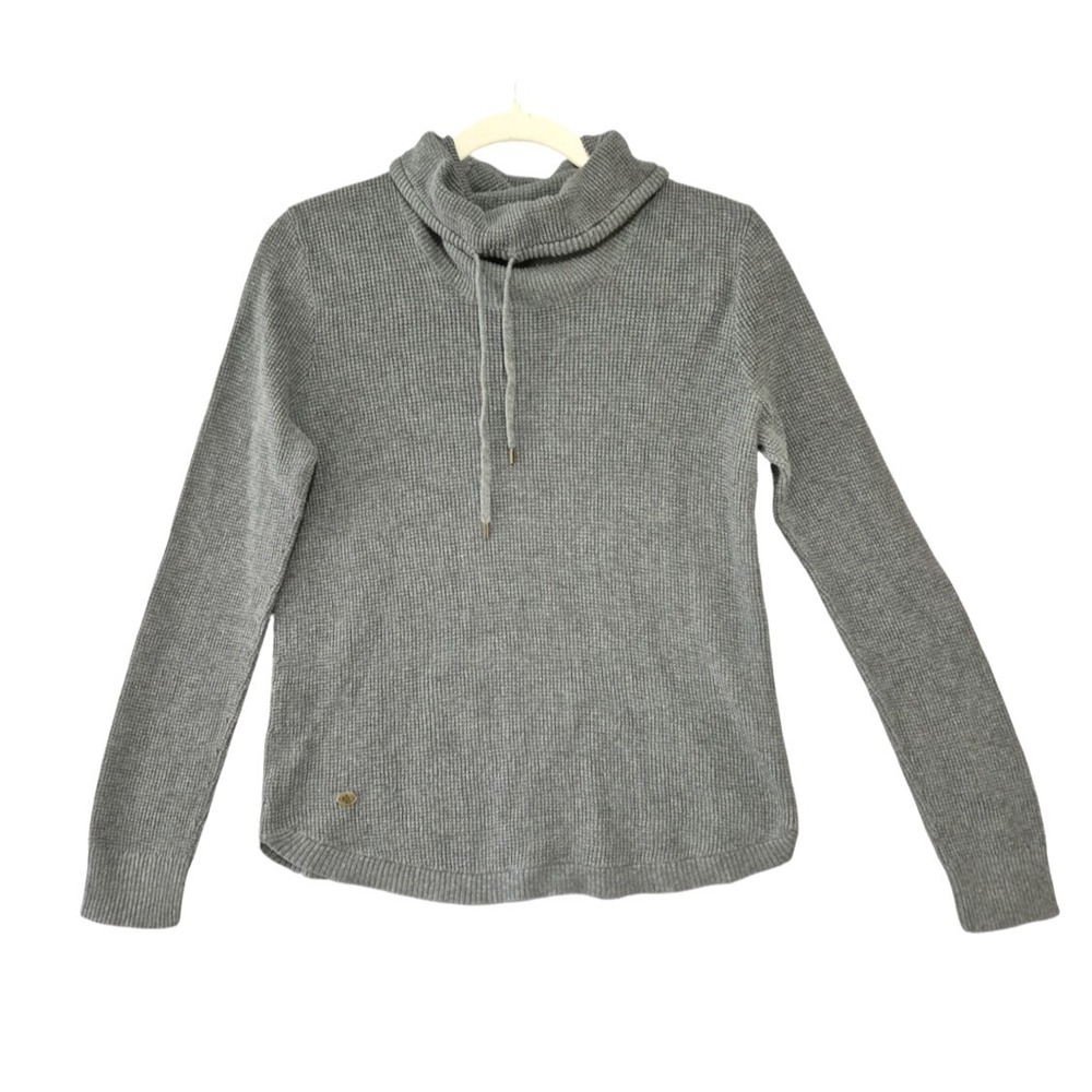 LRL RALPH LAUREN POLO Gray Waffle Thermal Knit COWL NECK TOP w/METAL LOGO sz XL